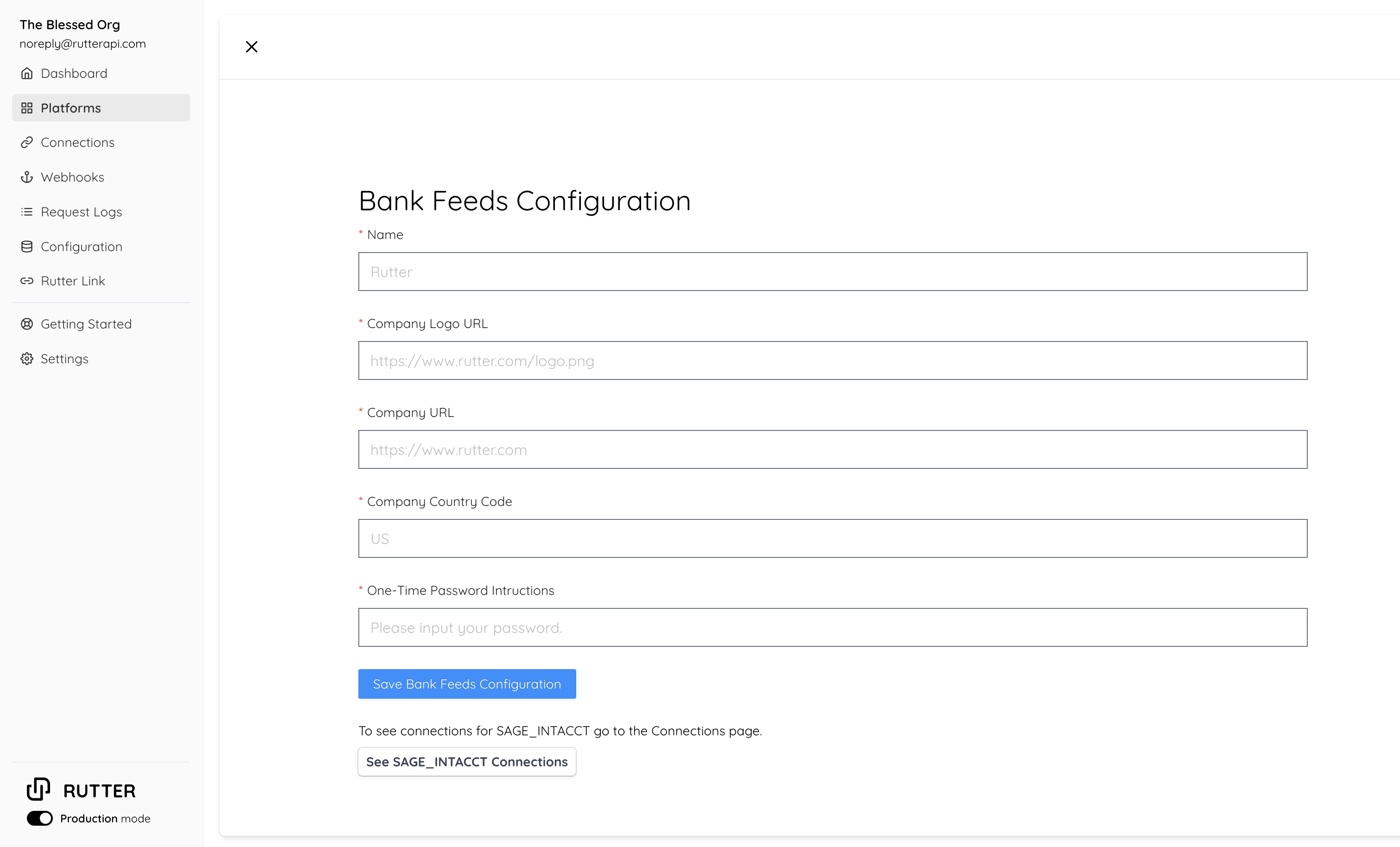 Bank Feeds Config Form