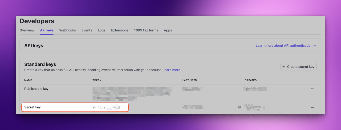 Stripe secret key