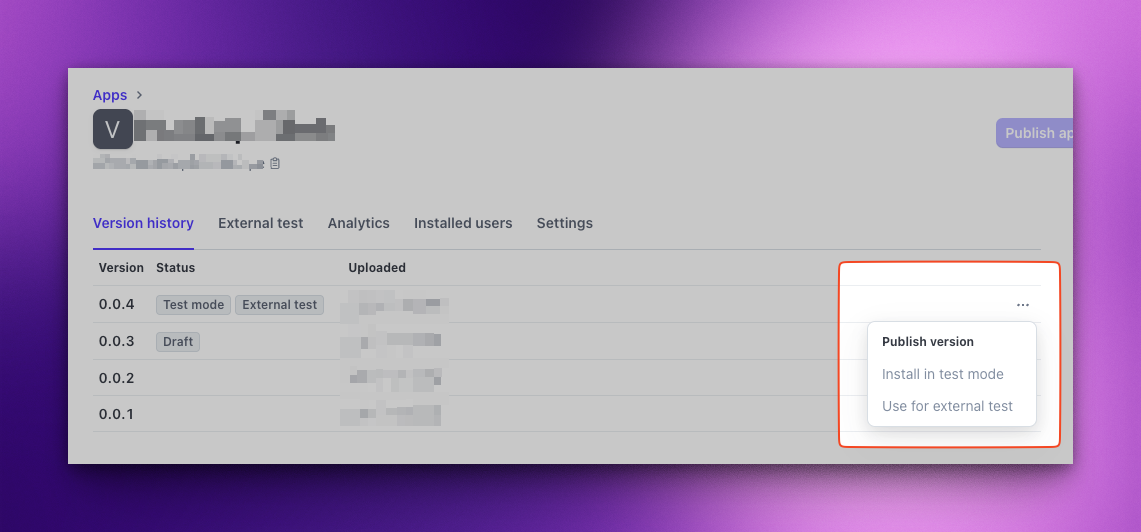 Stripe app enable external testing