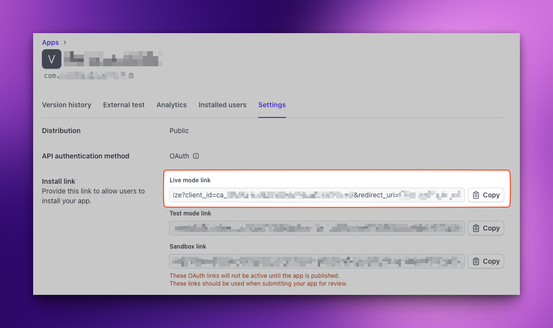 Stripe app oauth client id